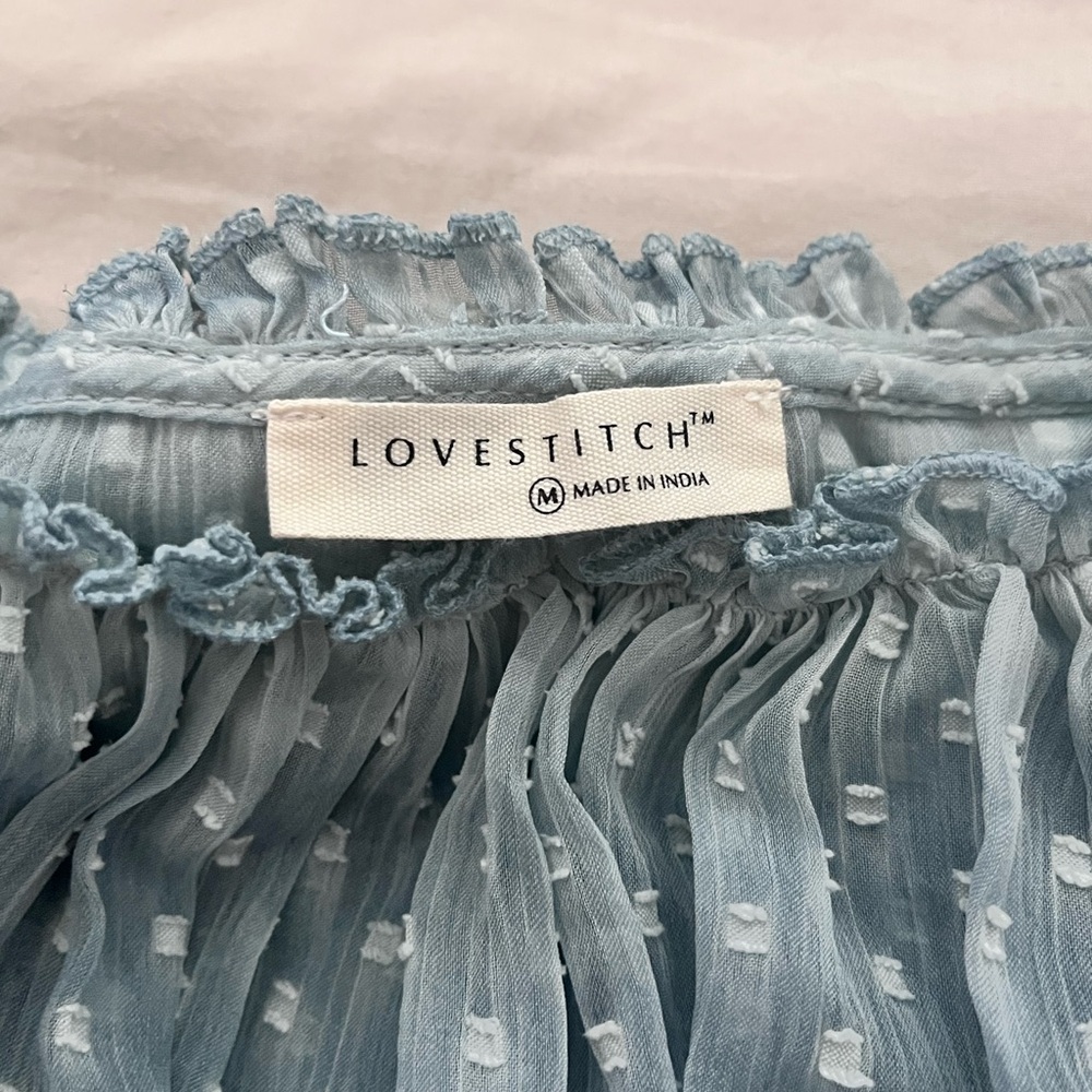 lovestitch Blue Swiss Dot Ruffle Off-Shoulder Tunic - Picture 3 of 3